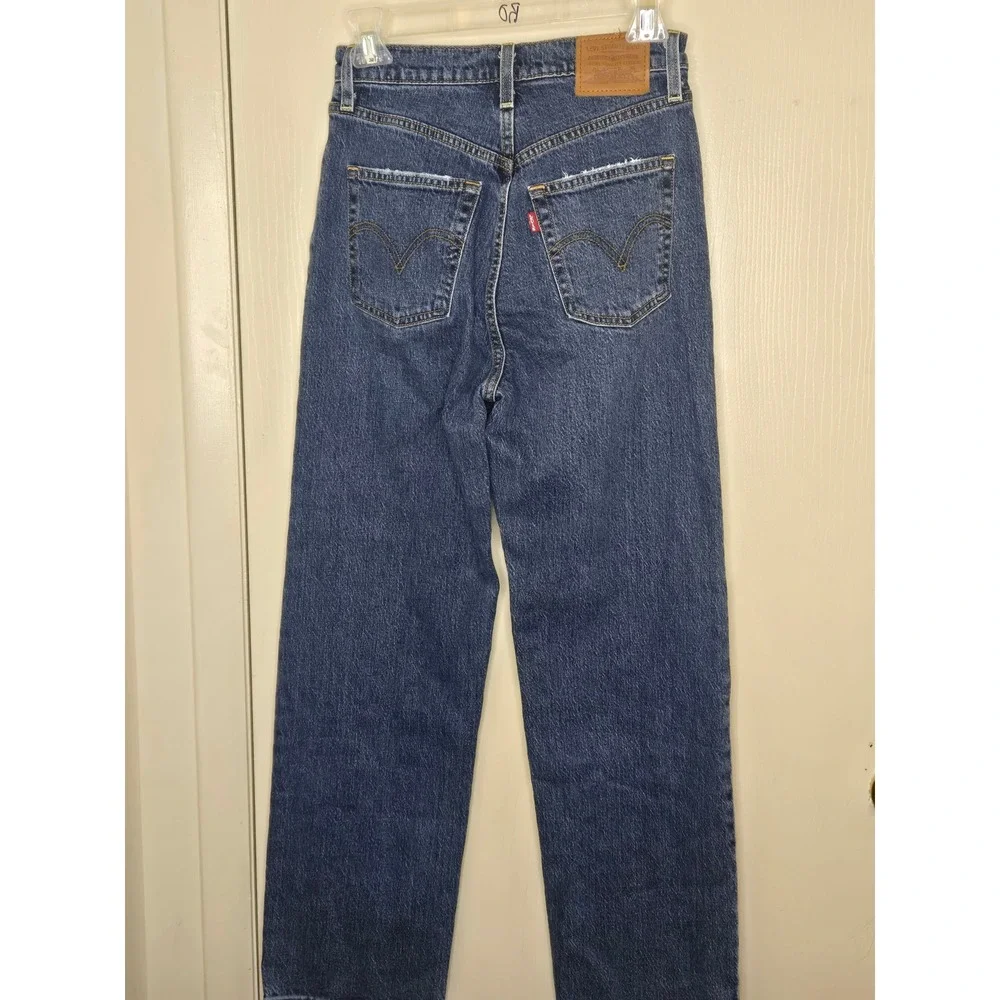 Levis Ribcage Straight Ankle Jeans Blue Denim High Rise Button Fly Mens 26